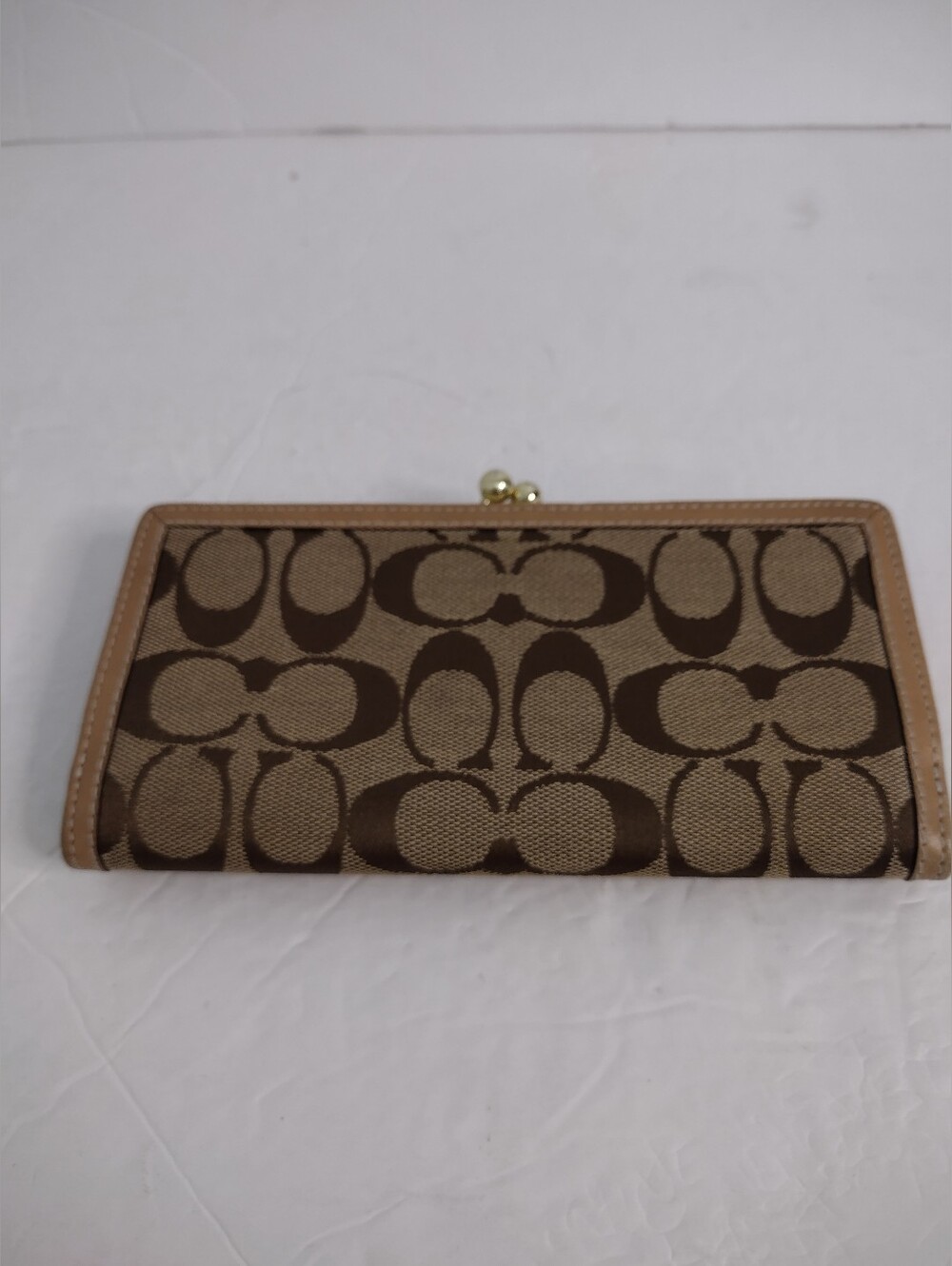 Coach Vintage Signature Kisslock Wallet Khaki Canvas Brown Leather Leatherware - Picture 4 of 8